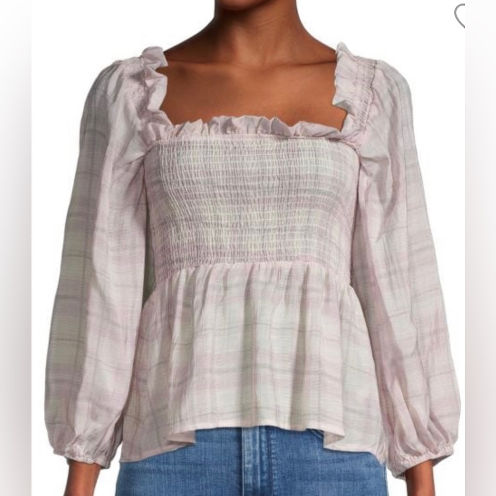 7 0/21 Checked Smocked Top-M- Purple Multicolor. NWT